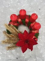 DIY arany-piros moha adventi koszorú